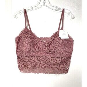 Tranquil & True Bralette Pink Size XL Lace Strap Removable Pads Brami Floral